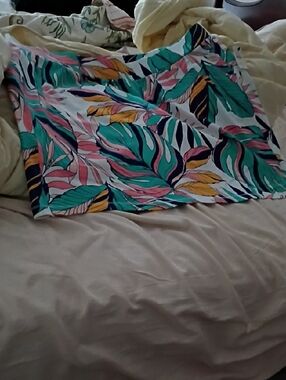 Talbots Tropical Leaf Print Skort in Teal, Pink, Yellow, Navy